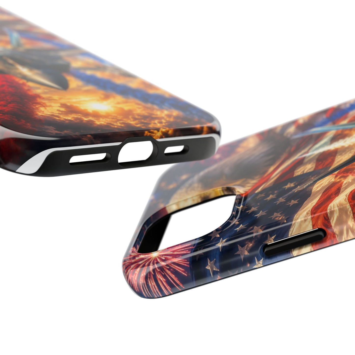 Patriotic Fighter Jet Phone Case with Eagle, American Flag & Fireworks Design