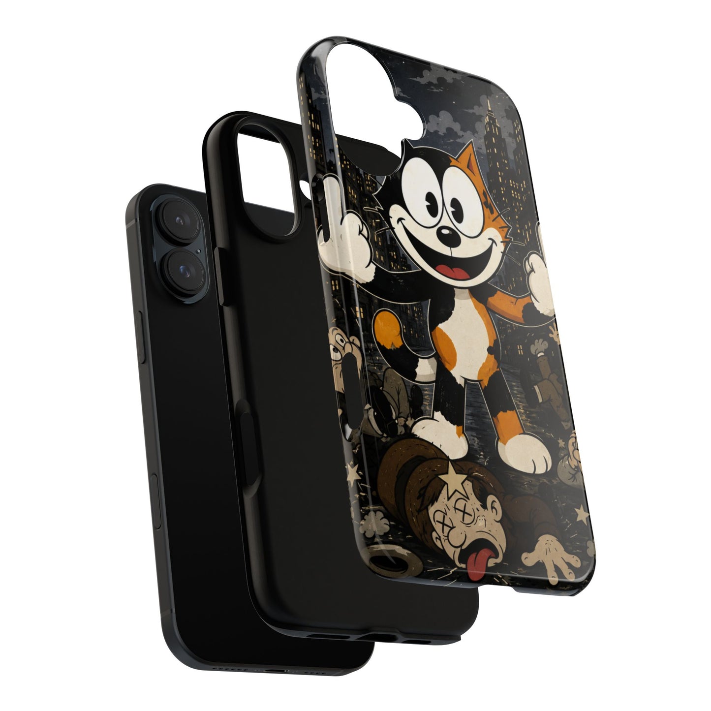 Vintage Cartoon Cat Phone Case — Edgy Felix-Style Illustration