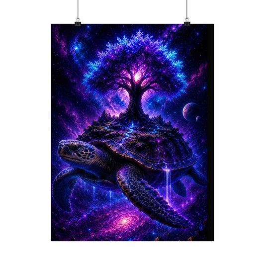 Cosmic Turtle Poster — Mystic Tree on Turtle Shell Matte Vertical Wall Art