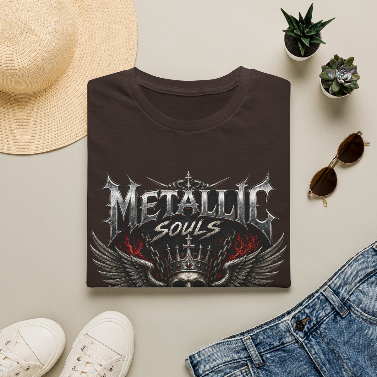 Metallic Souls Graphic T-Shirt — Gothic Skull & Wings Heavy Metal Tee