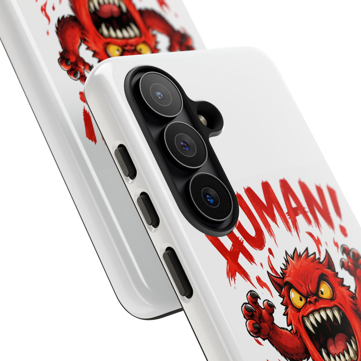 Angry Monster "HUMAN!" Phone Case — Cute Fiery Creature iPhone Cover