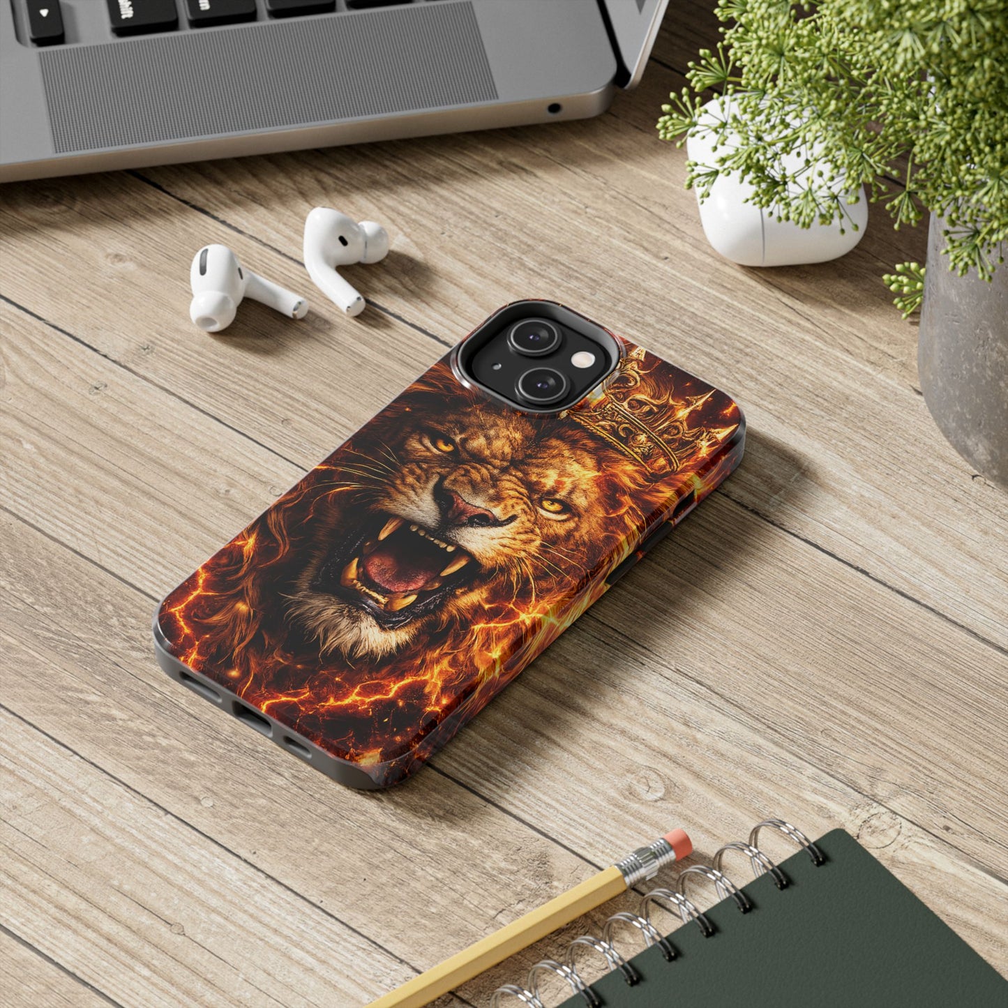 Fiery Lion King Tough Phone Case — Protective iPhone Case with Roaring Crown Design