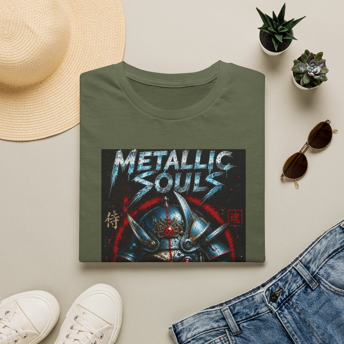 Metallic Souls Samurai Helmet T‑Shirt — Vintage Mecha Warrior Graphic Tee