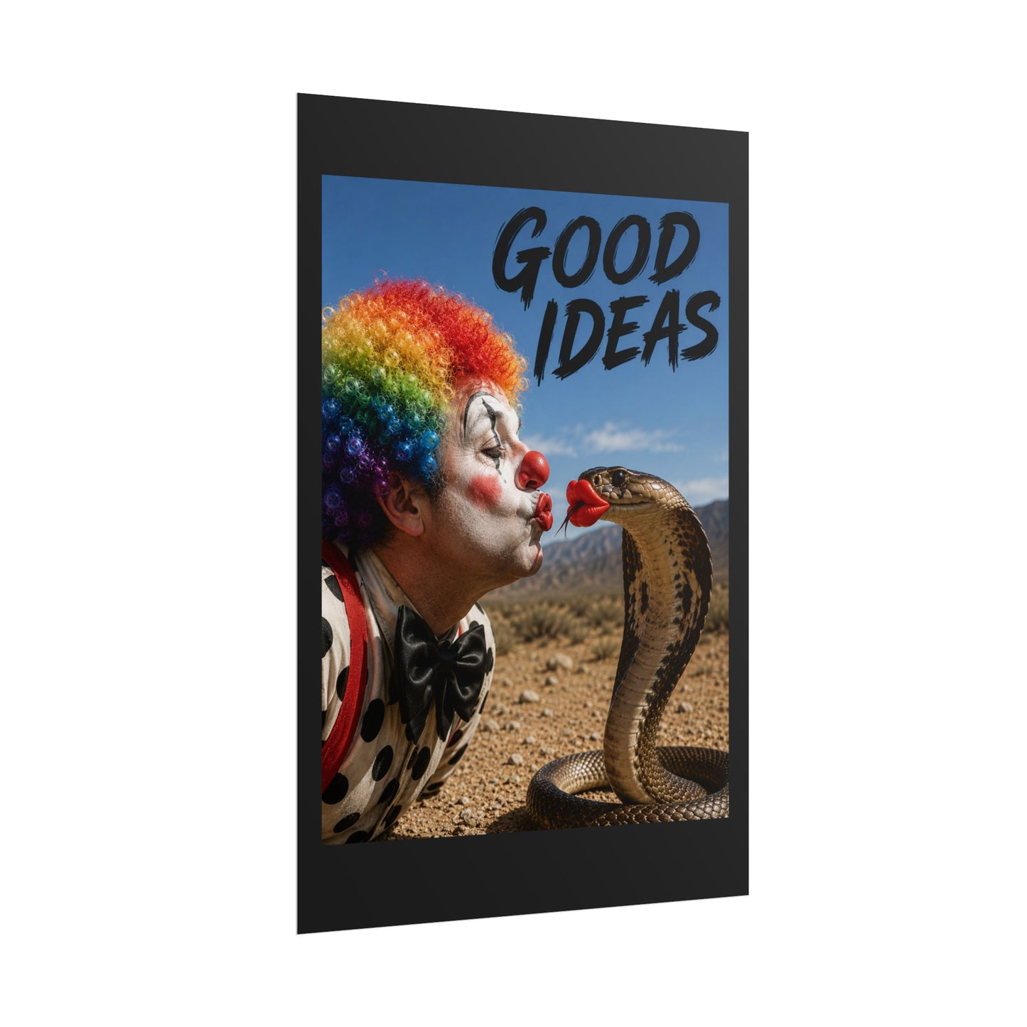 Good Ideas Clown & Snake Rolled Poster – Surreal Humor Wall Art