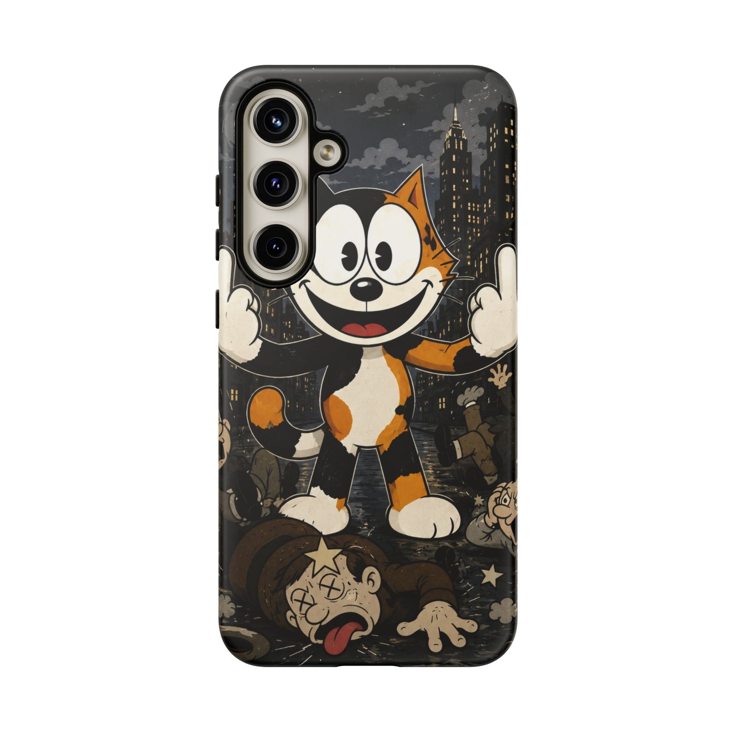Vintage Cartoon Cat Phone Case — Edgy Felix-Style Illustration