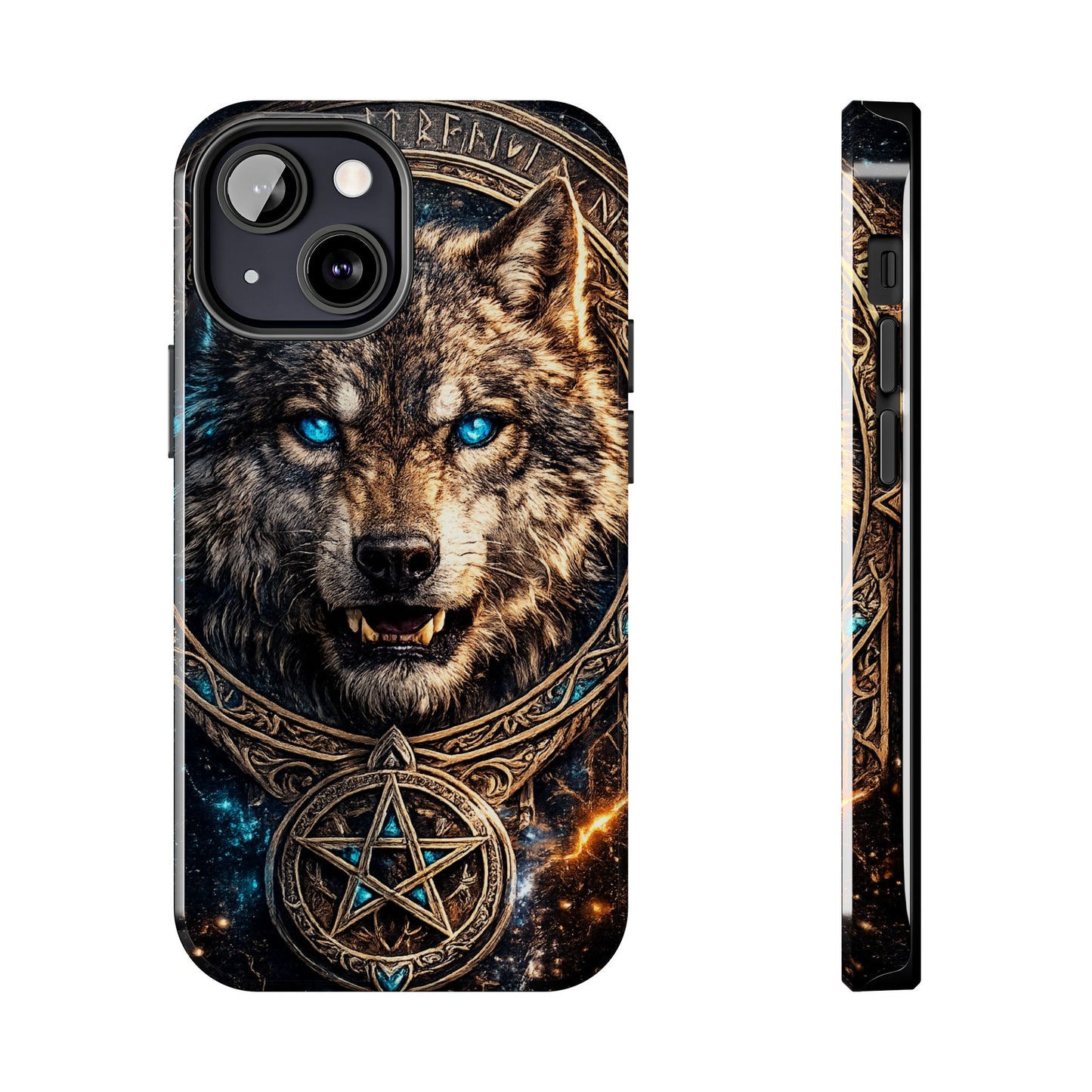 Wolf Pentagram Phone Case - Rugged Mystic Phone Cover with Glowing Blue Eyes
