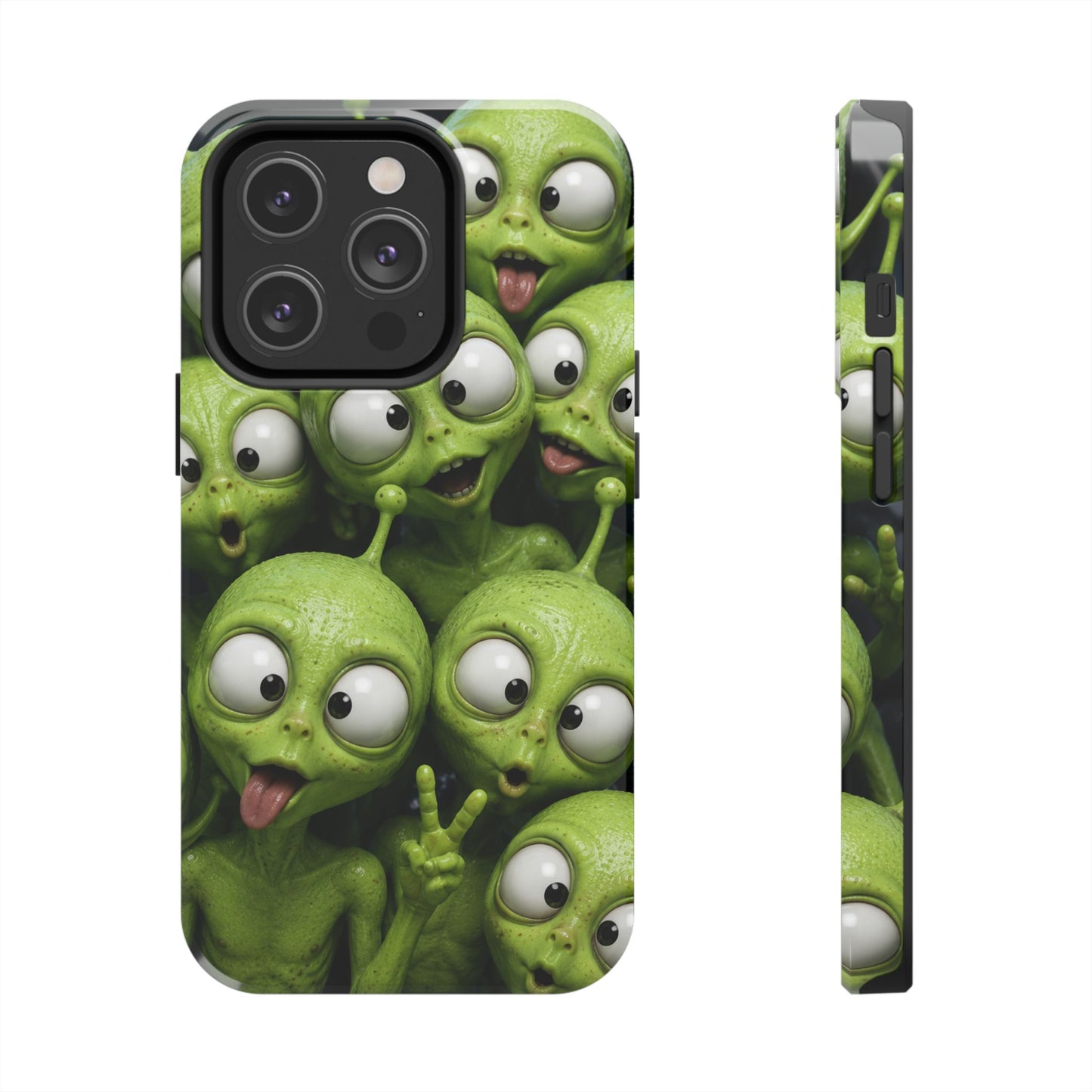 Alien Selfie Tough Phone Case — Cute Green Cartoon Aliens Protective Cover