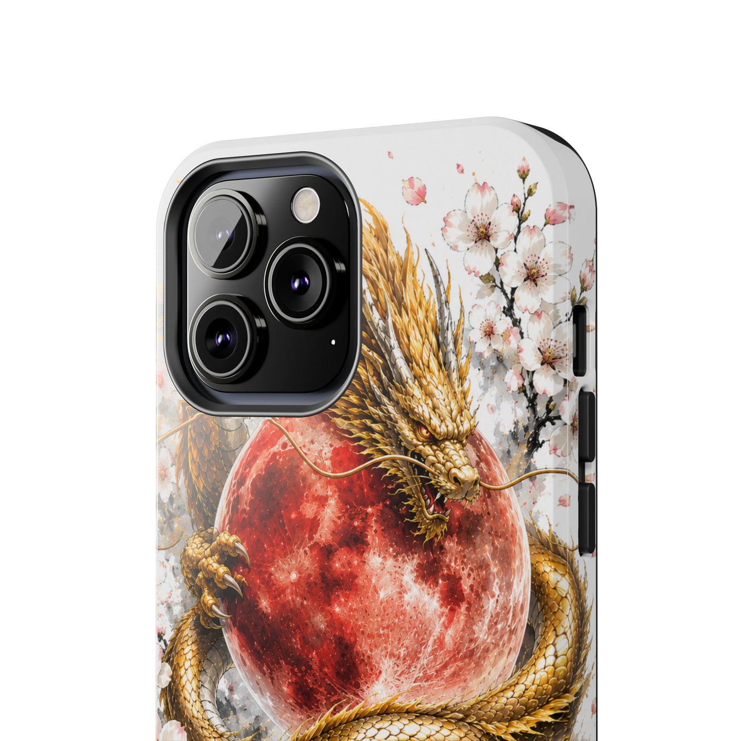 Golden Dragon Phone Case — Red Moon & Cherry Blossom Tough Phone Case