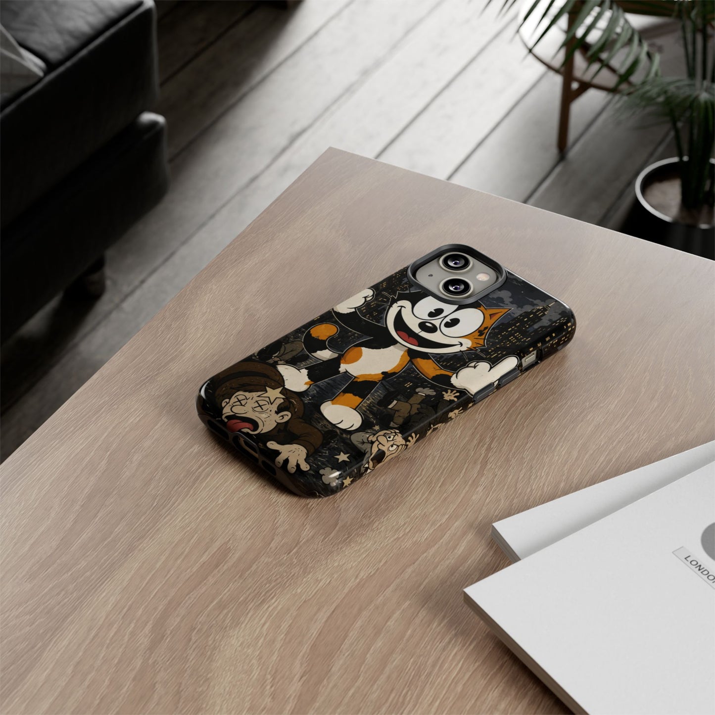 Vintage Cartoon Cat Phone Case — Edgy Felix-Style Illustration