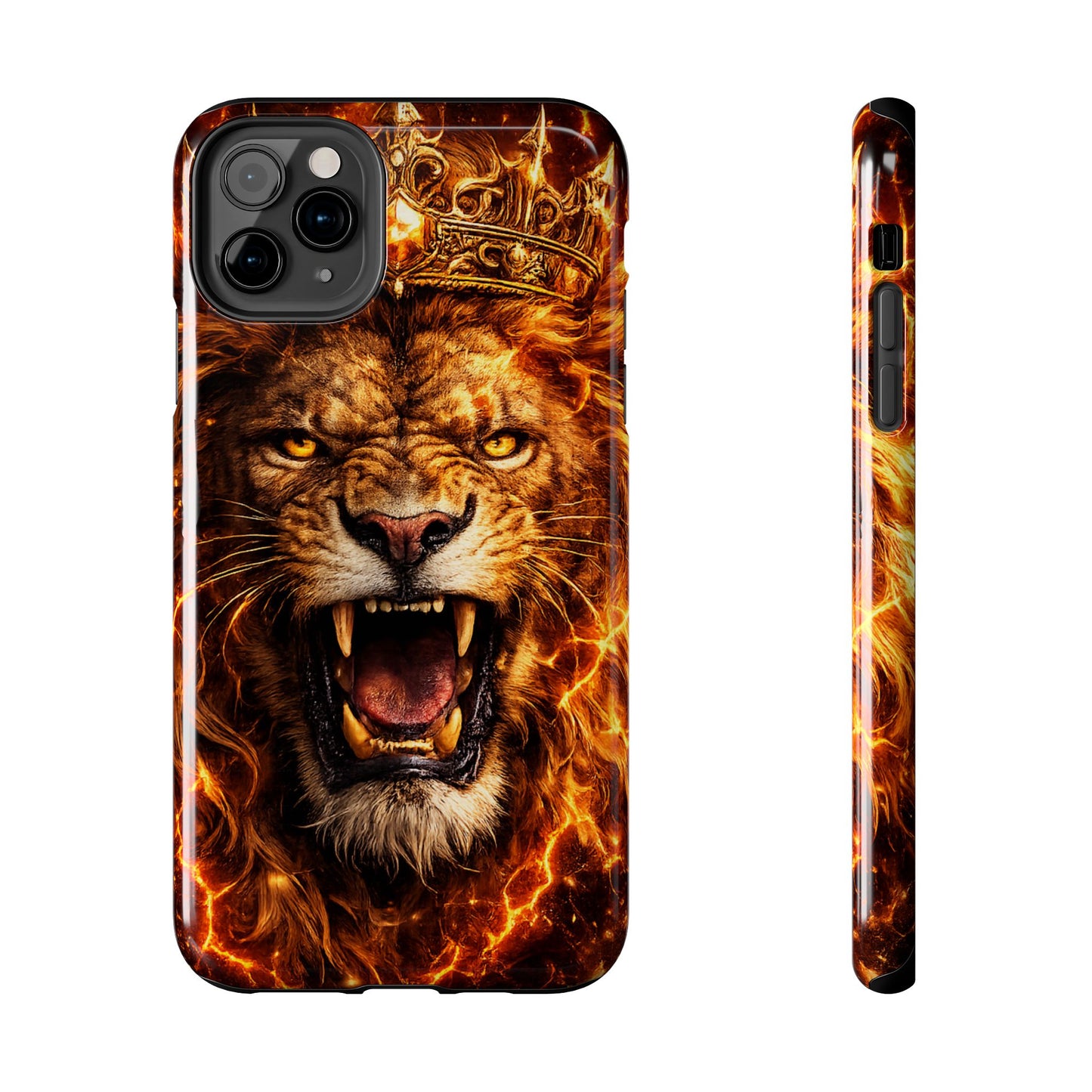 Fiery Lion King Tough Phone Case — Protective iPhone Case with Roaring Crown Design