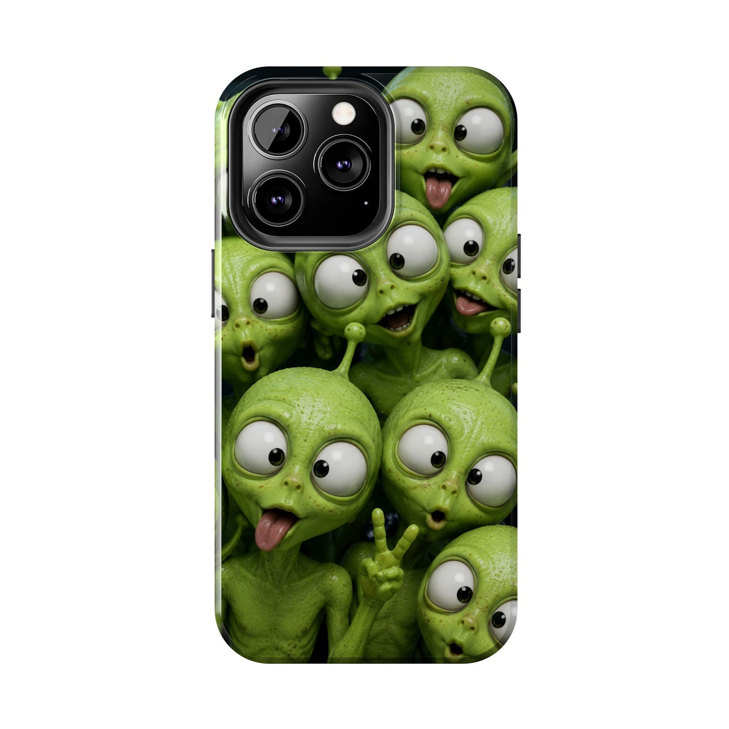 Alien Selfie Tough Phone Case — Cute Green Cartoon Aliens Protective Cover