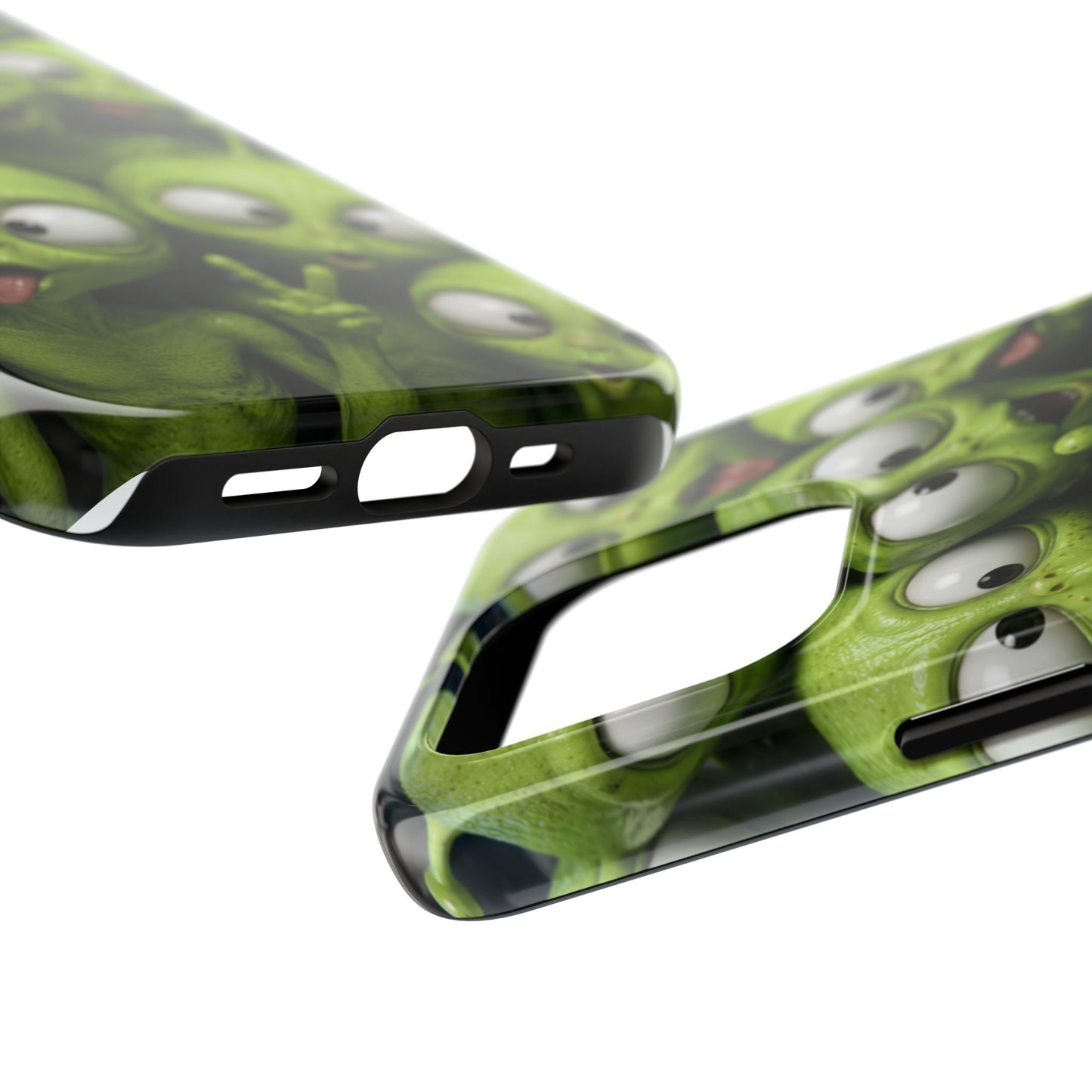 Alien Selfie Tough Phone Case — Cute Green Cartoon Aliens Protective Cover