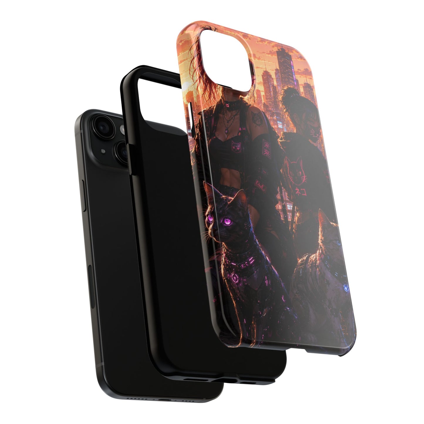 Cyberpunk Pack: Tough Phone Case with Neon Panther & City Sunset