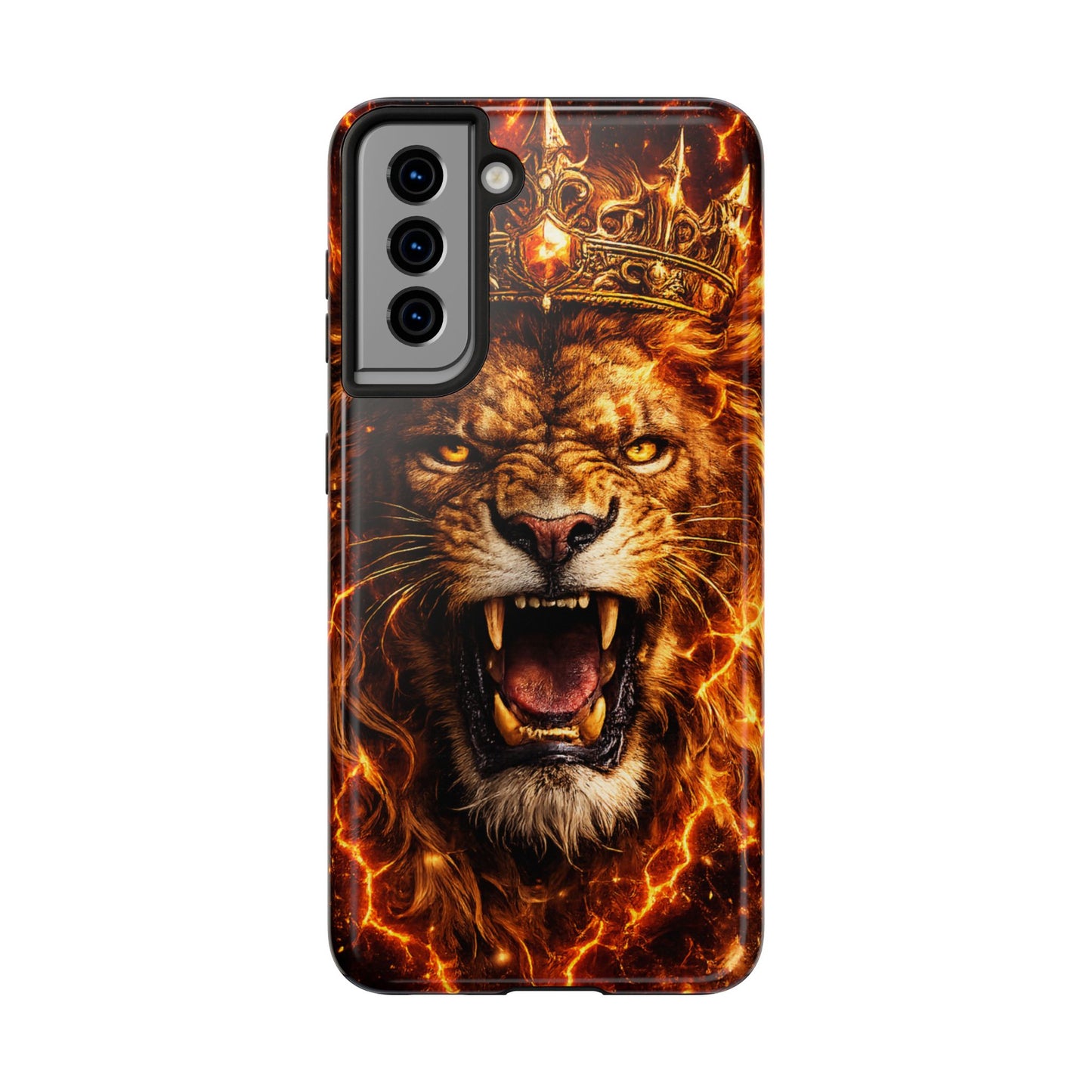 Fiery Lion King Tough Phone Case — Protective iPhone Case with Roaring Crown Design