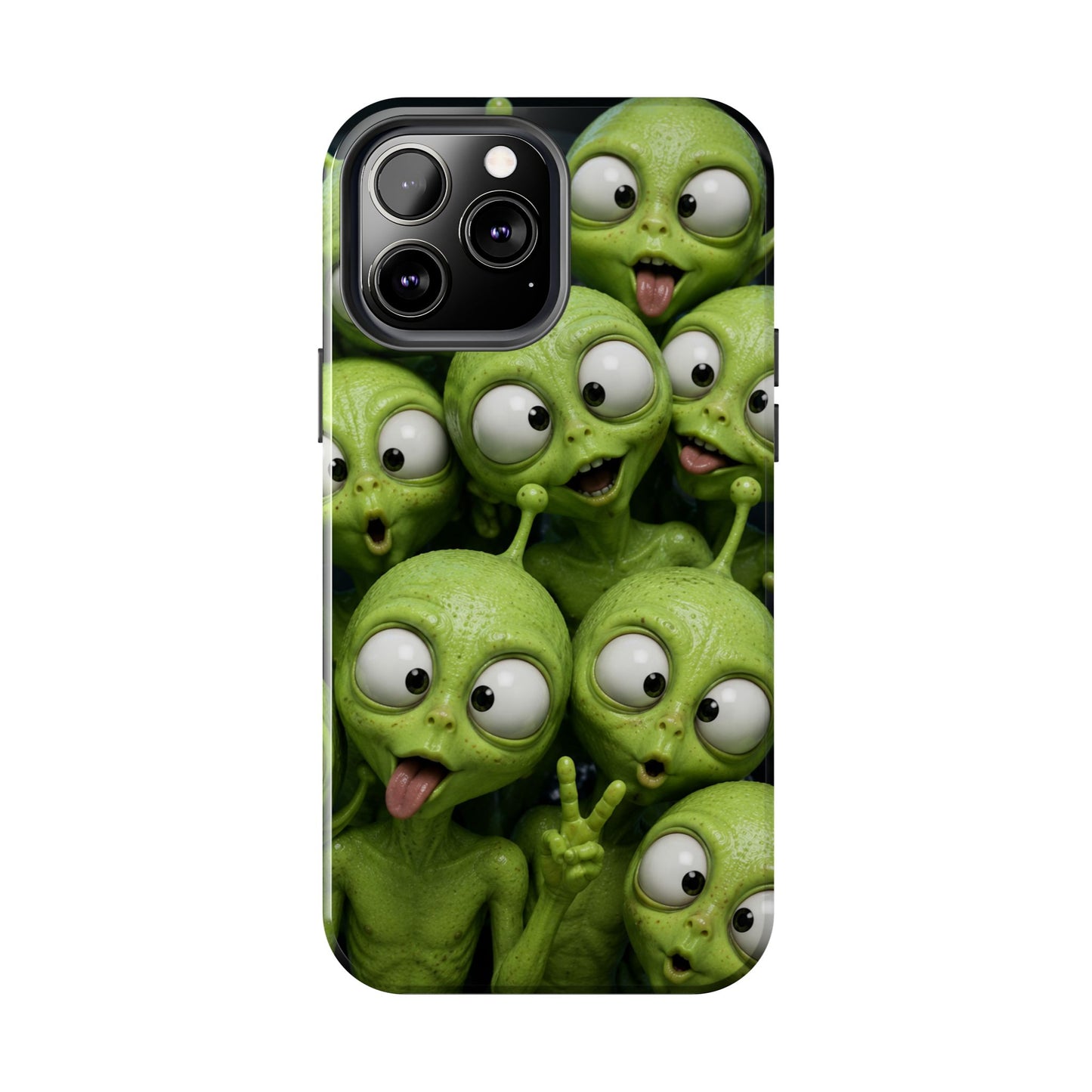 Alien Selfie Tough Phone Case — Cute Green Cartoon Aliens Protective Cover