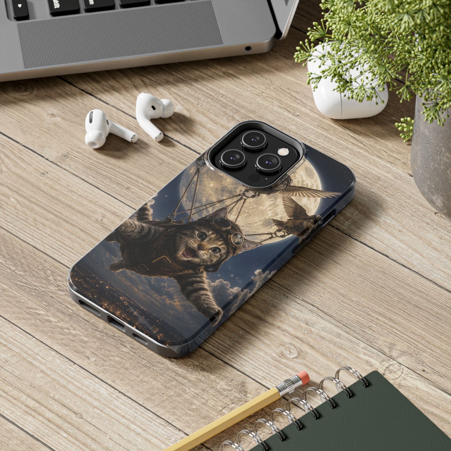 Cat Pilot Phone Case — Adventure Kitty Moonlit Flight Tough Protection