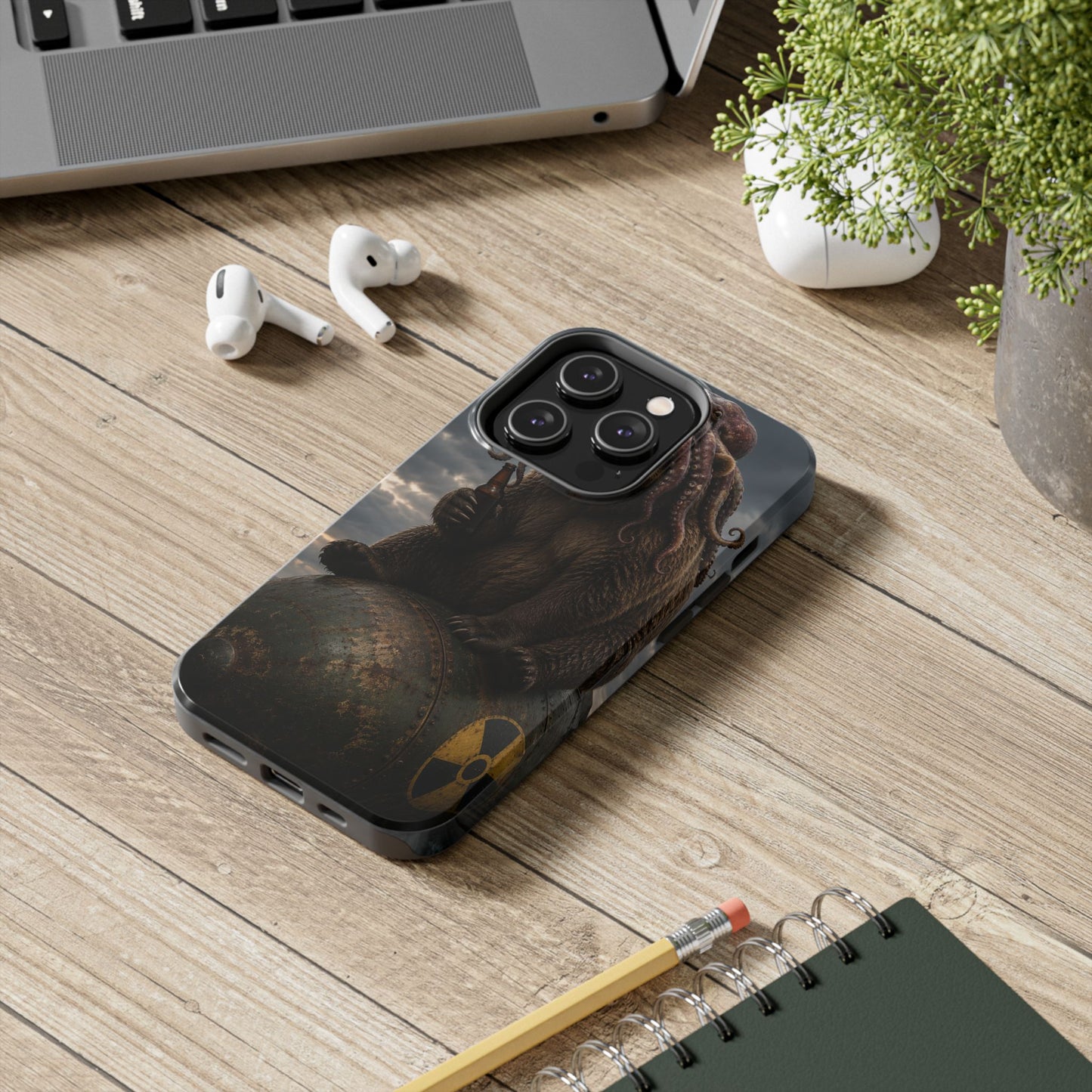 Tough Phone Case — Post‑Apocalyptic Bear with Octopus Helmet on Nuclear Bomb