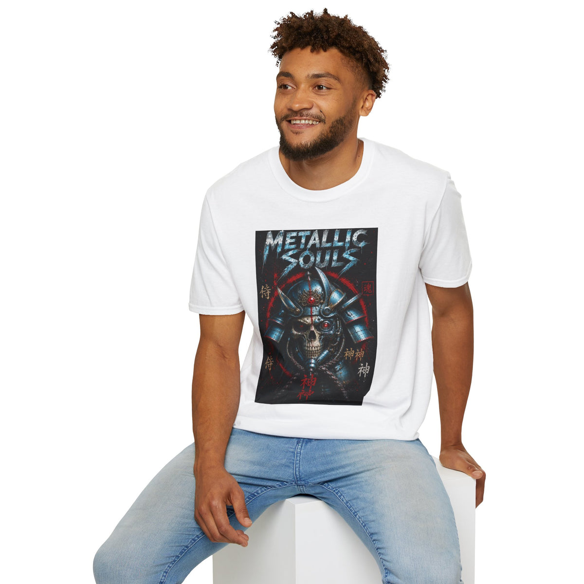 Metallic Souls Samurai Helmet T‑Shirt — Vintage Mecha Warrior Graphic Tee