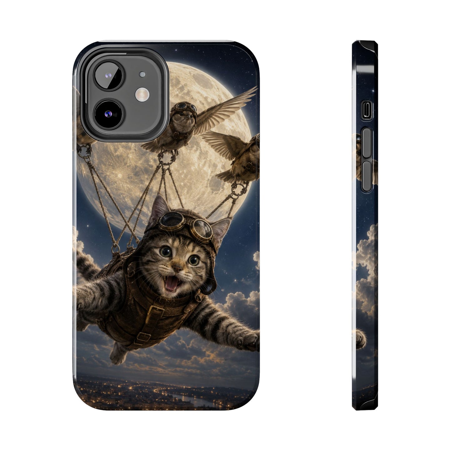 Cat Pilot Phone Case — Adventure Kitty Moonlit Flight Tough Protection