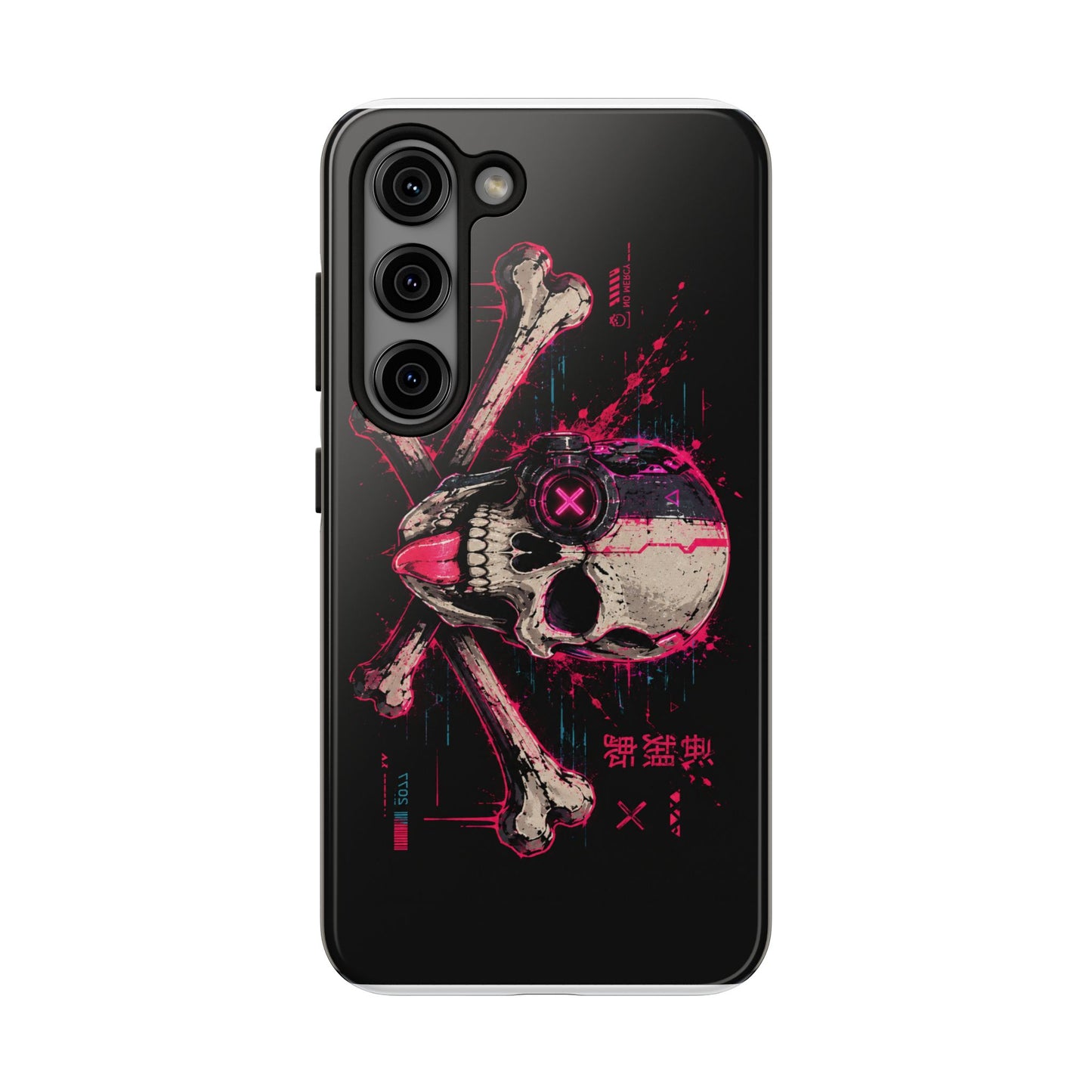 Skull & Crossbones Tough Phone Case — Neon Cyberpunk Skull Design