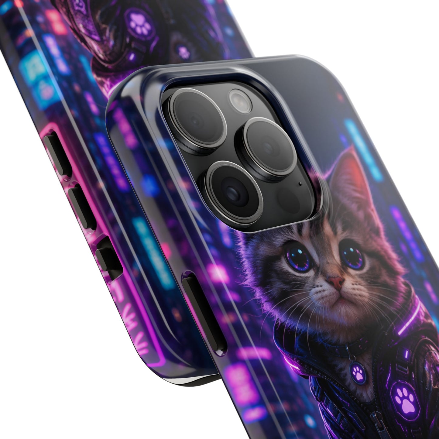 Cyberpunk Kitten Tough Phone Case — Neon Cat Protective Phone Cover