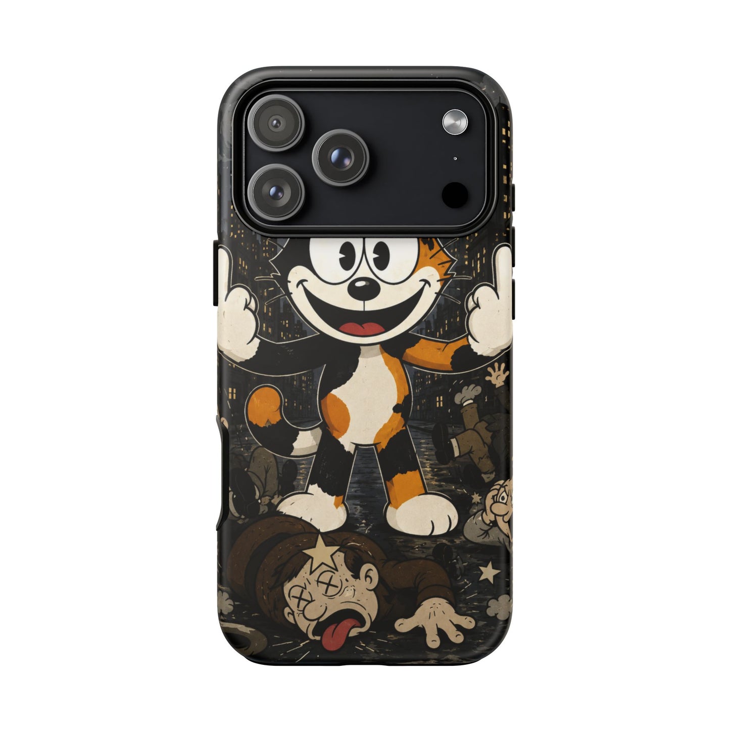 Vintage Cartoon Cat Phone Case — Edgy Felix-Style Illustration