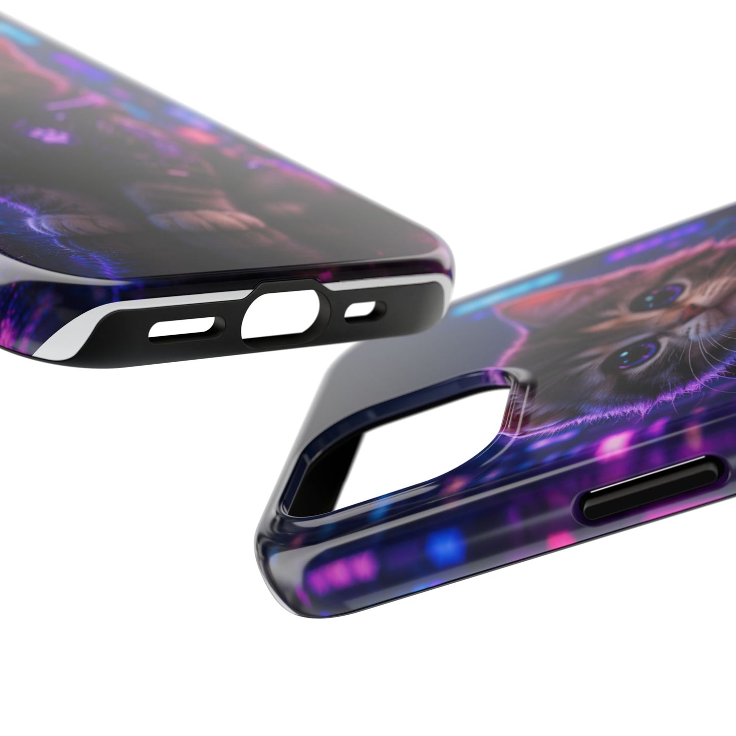 Cyberpunk Kitten Tough Phone Case — Neon Cat Protective Phone Cover