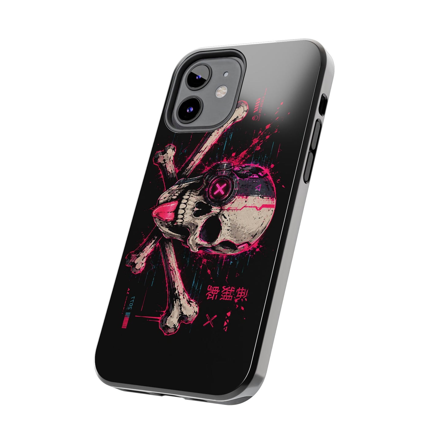 Skull & Crossbones Tough Phone Case — Neon Cyberpunk Skull Design