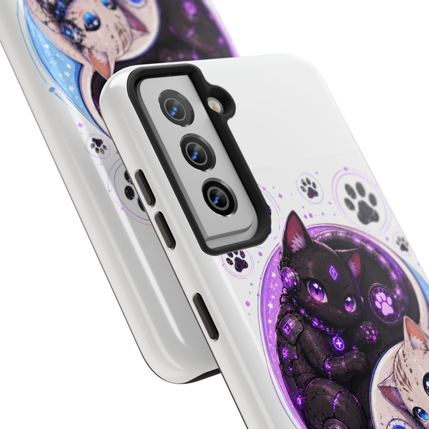 Cat Yin Yang Tough Phone Case — Black & White Kittens, Paw Print Protective Cover