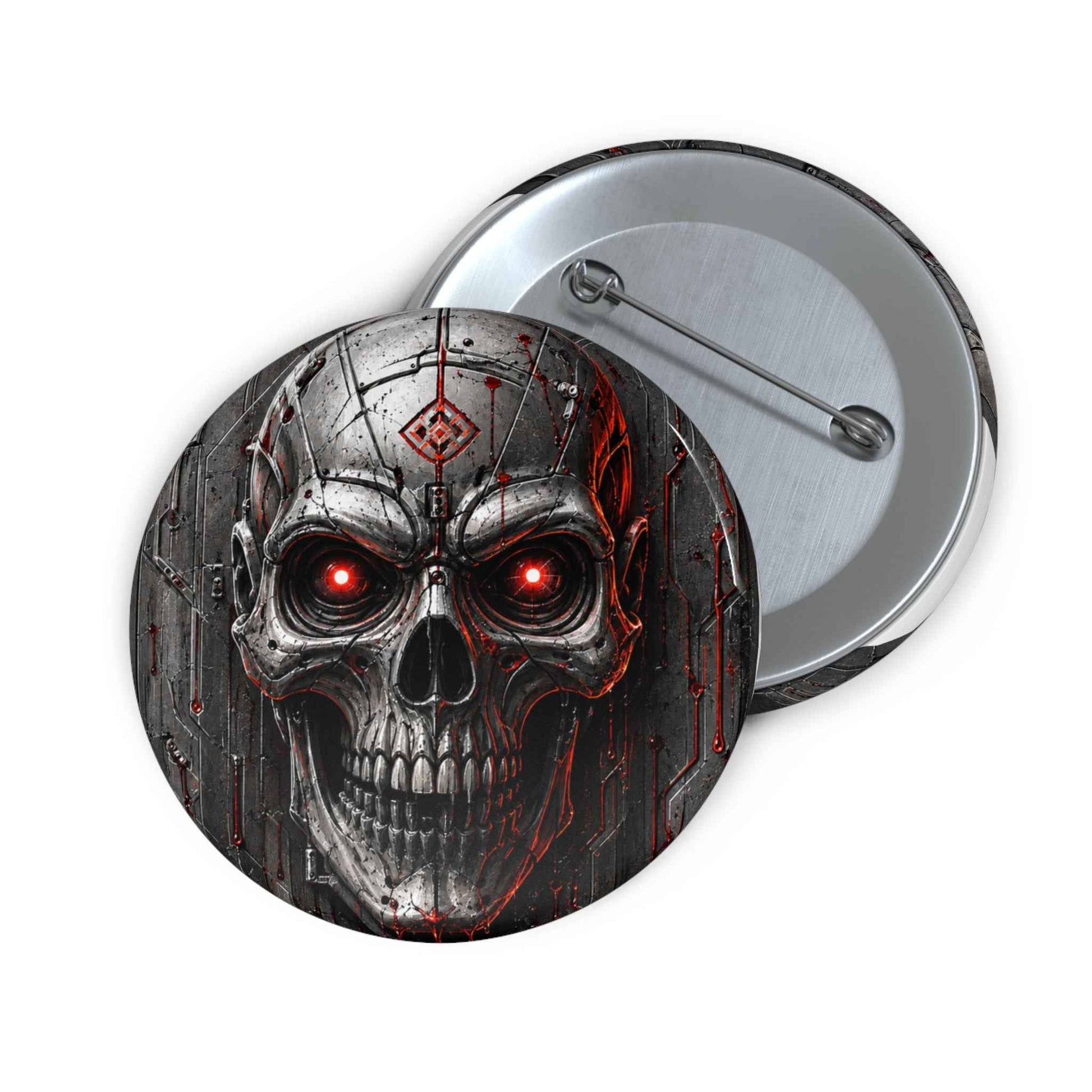 Skull Pin Button — Red-Eye Gothic Metal Badge