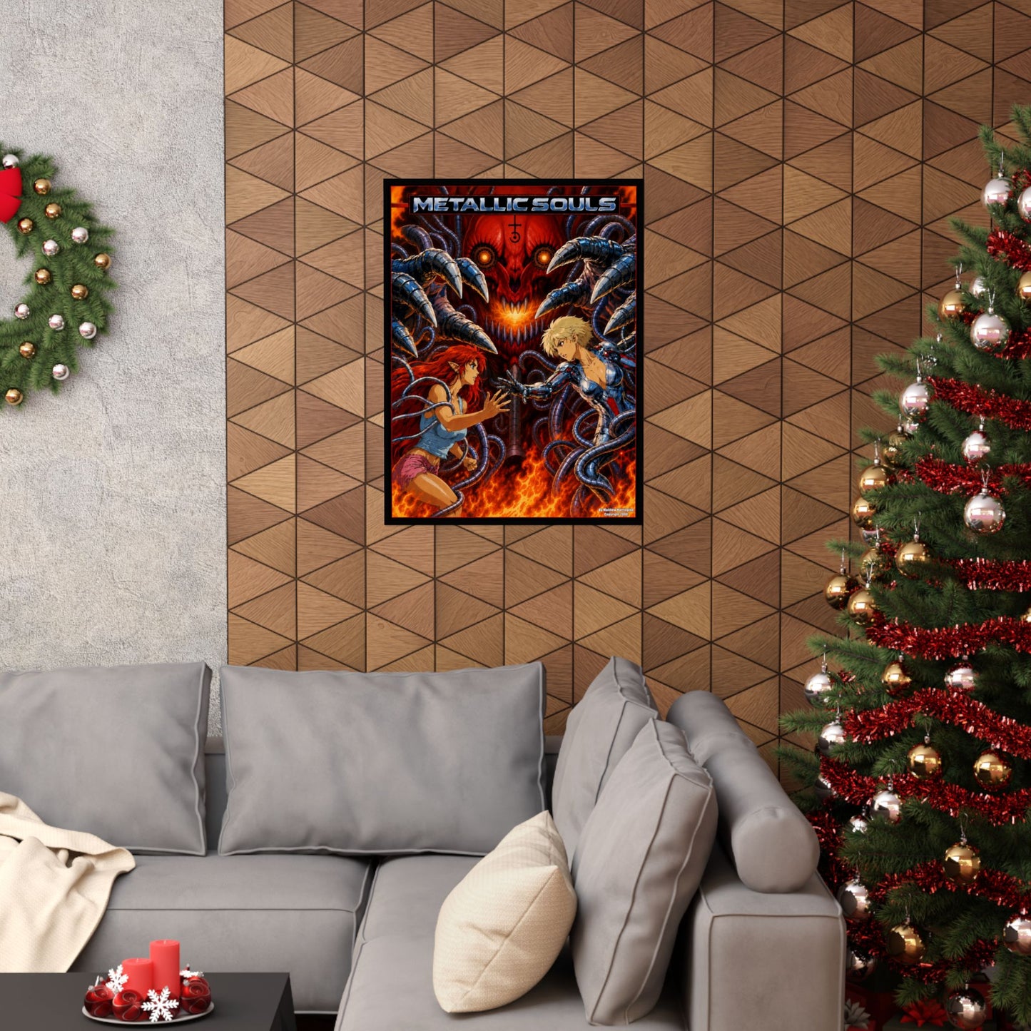 Metallic Souls Anime Poster — Matte Vertical Sci‑Fi Horror Art Print