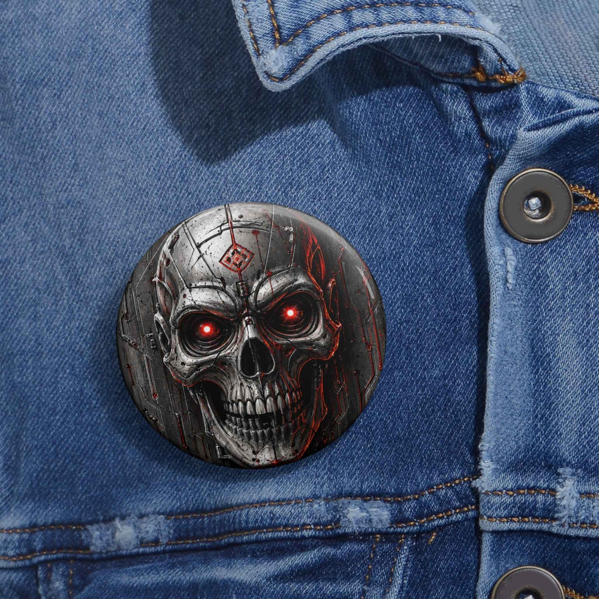 Skull Pin Button — Red-Eye Gothic Metal Badge