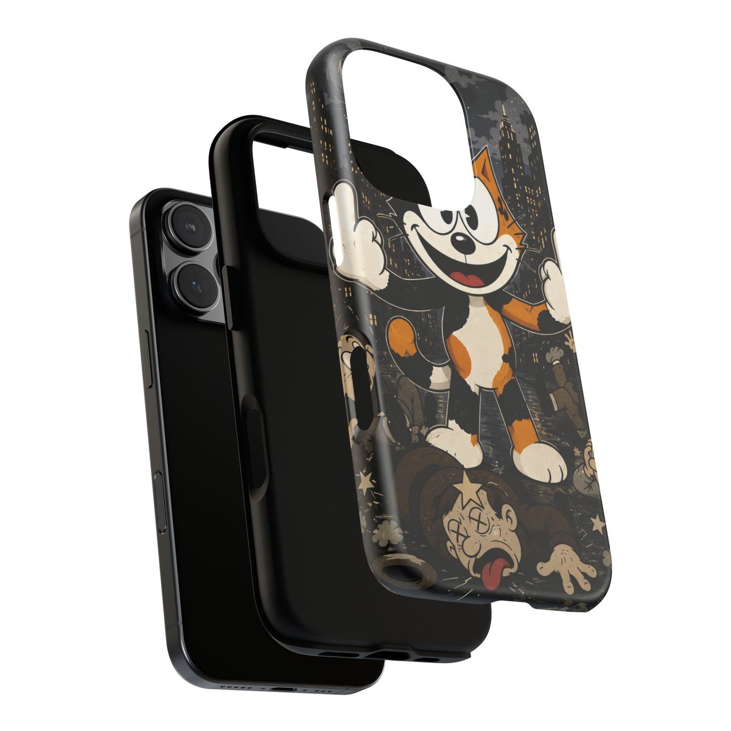 Vintage Cartoon Cat Phone Case — Edgy Felix-Style Illustration