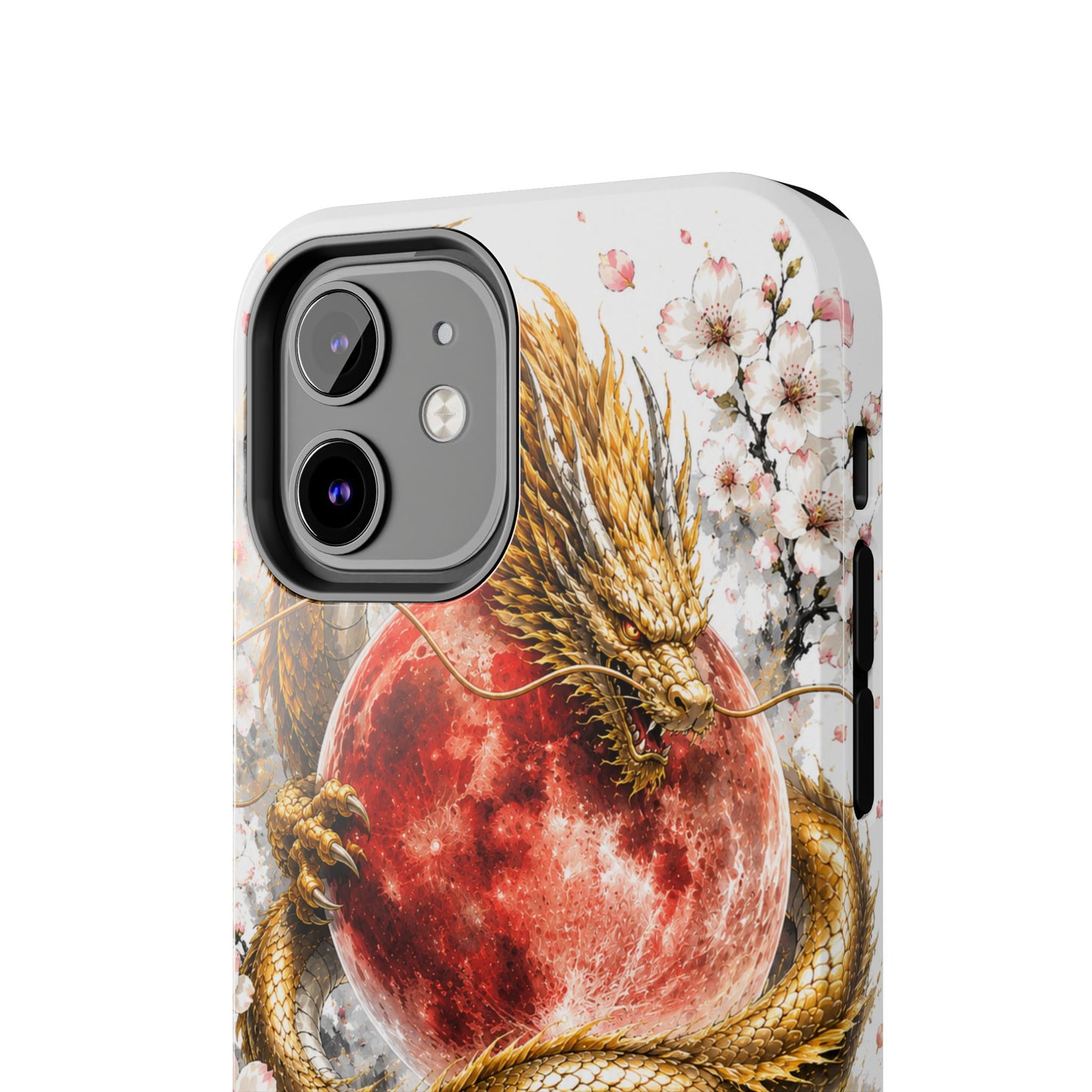 Golden Dragon Phone Case — Red Moon & Cherry Blossom Tough Phone Case