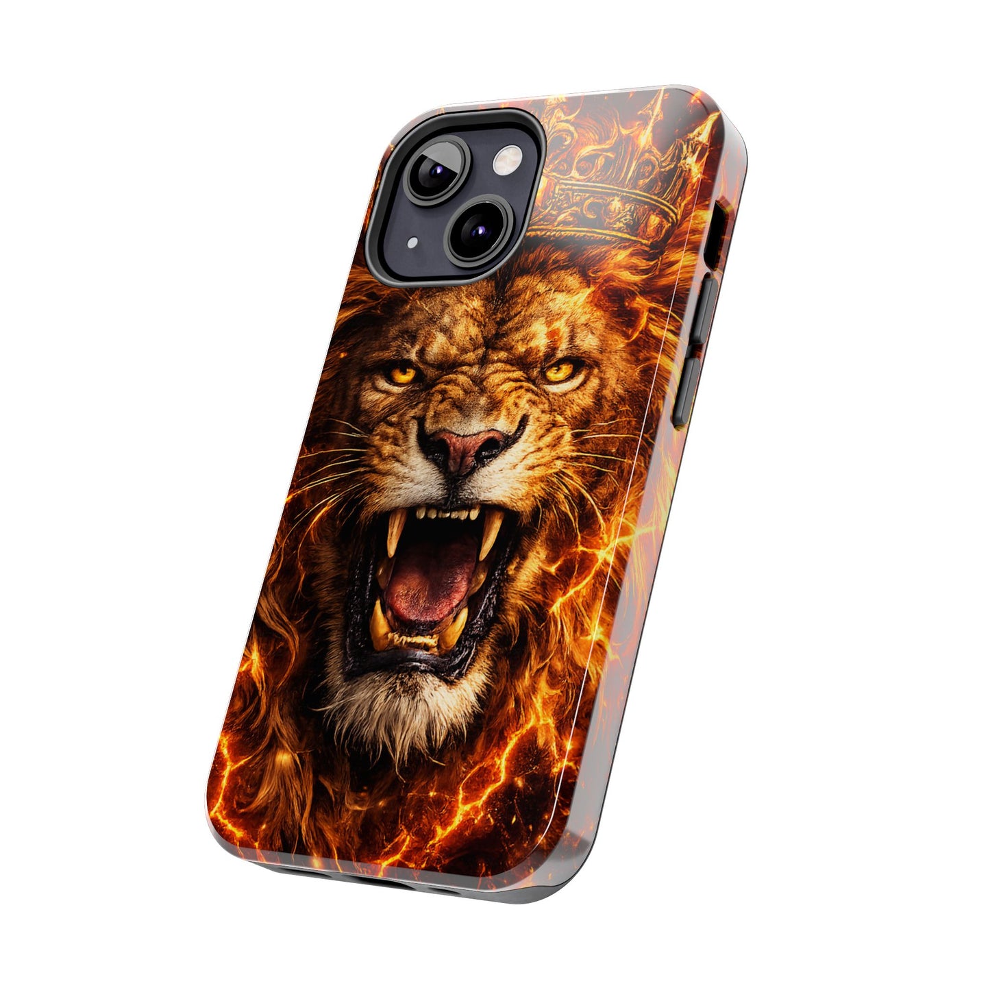Fiery Lion King Tough Phone Case — Protective iPhone Case with Roaring Crown Design