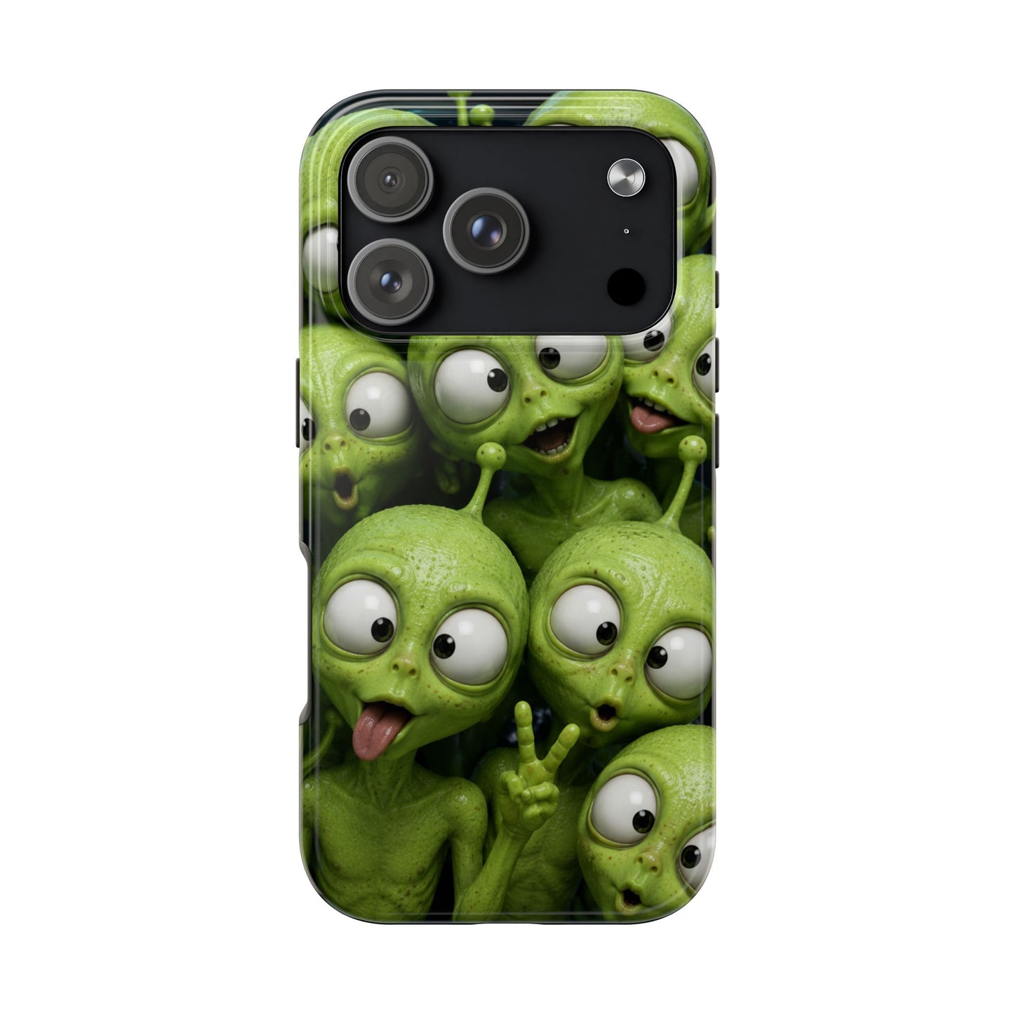 Alien Selfie Tough Phone Case — Cute Green Cartoon Aliens Protective Cover