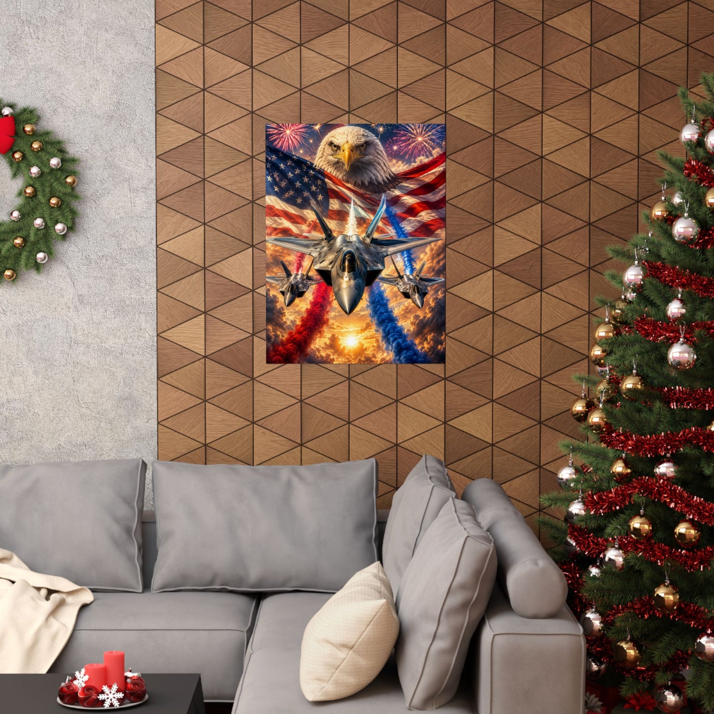 Patriotic Eagle & Fighter Jets Matte Vertical Poster — American Flag, Fireworks & 4th of July Wall Art