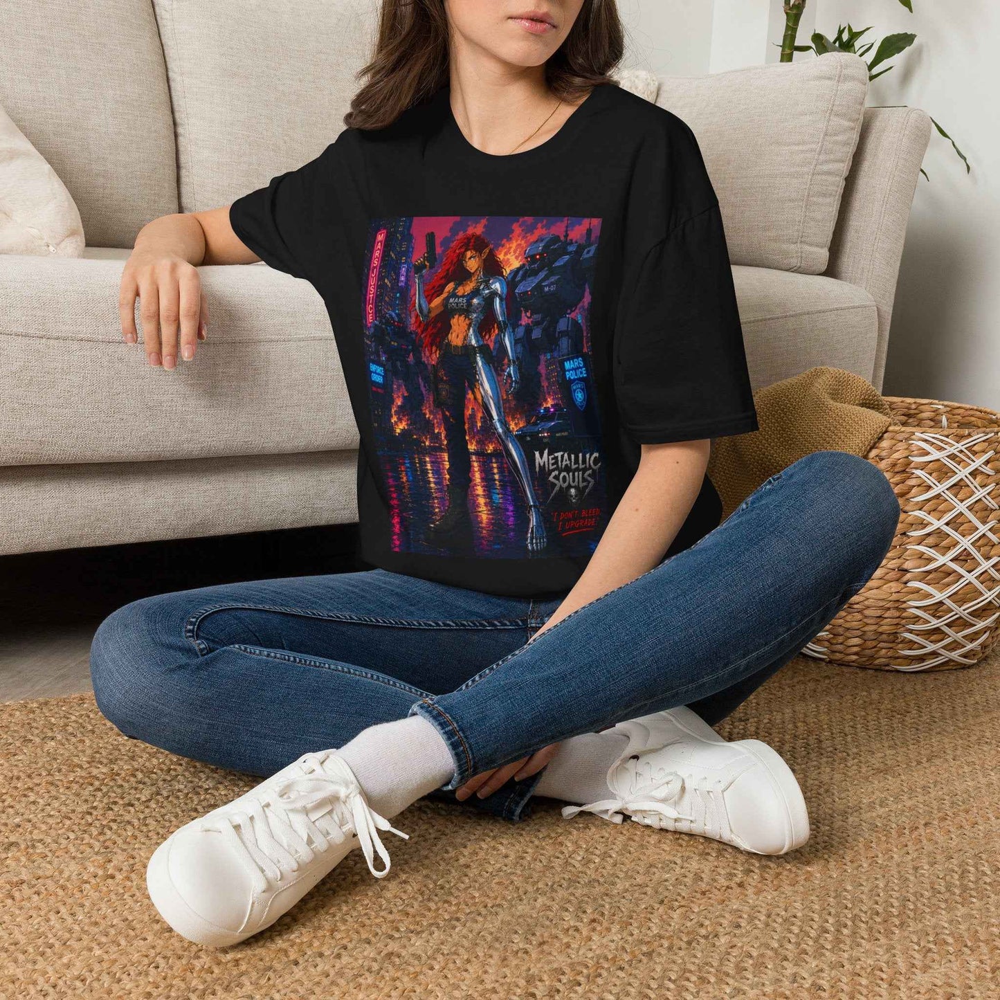 Cyberpunk Warrior T‑Shirt — 'Metallic Soul' Futuristic Anime Graphic