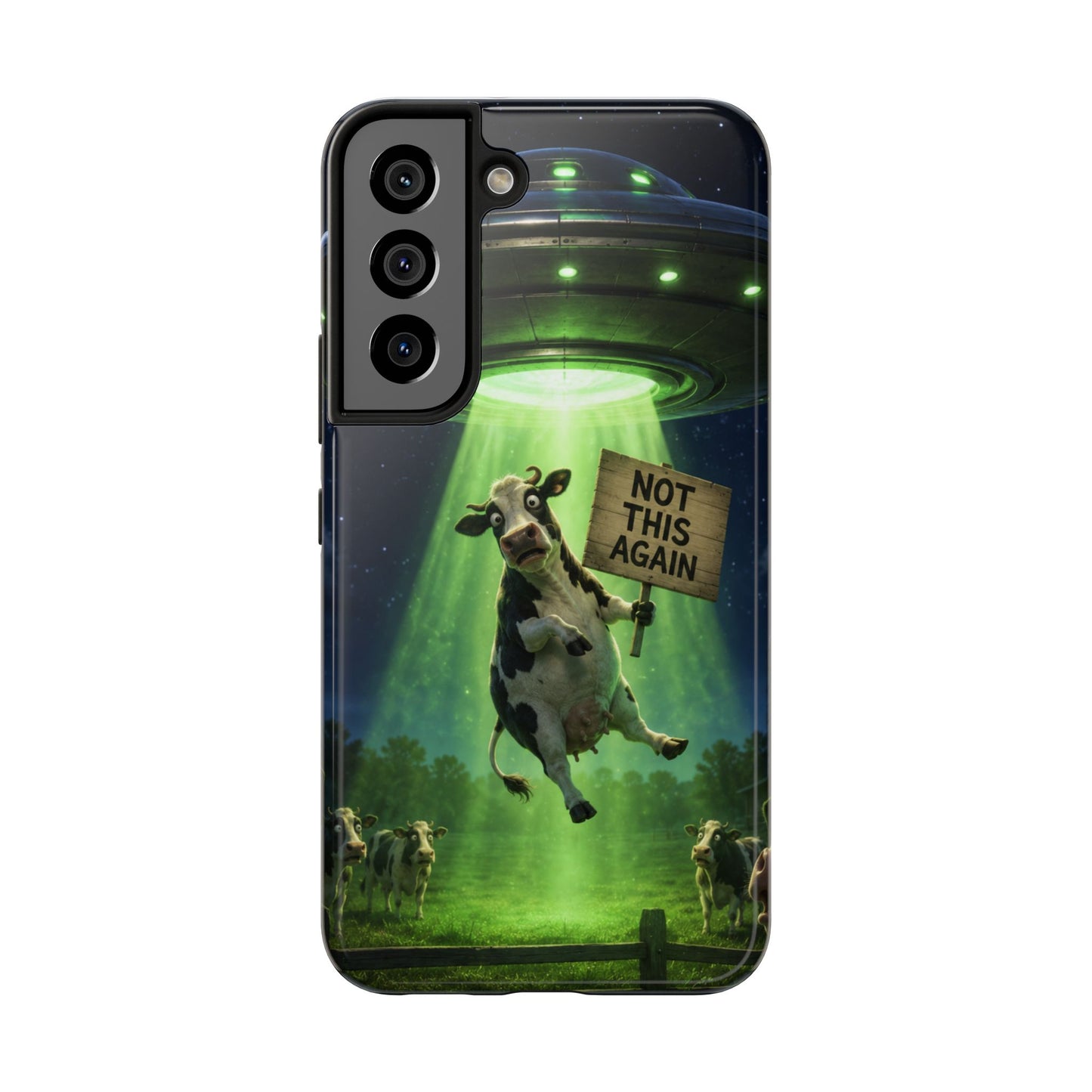Phone Case — Funny Alien Abduction Cow Design ("Not This Again")