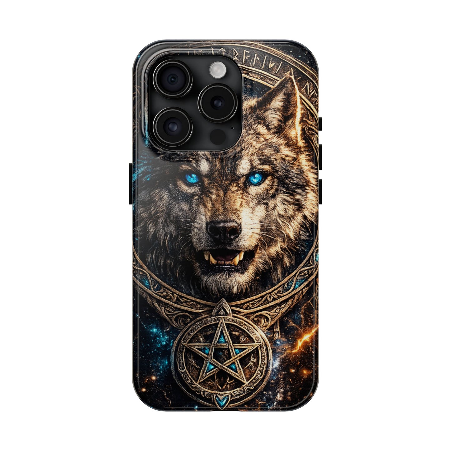 Wolf Pentagram Phone Case - Rugged Mystic Phone Cover with Glowing Blue Eyes