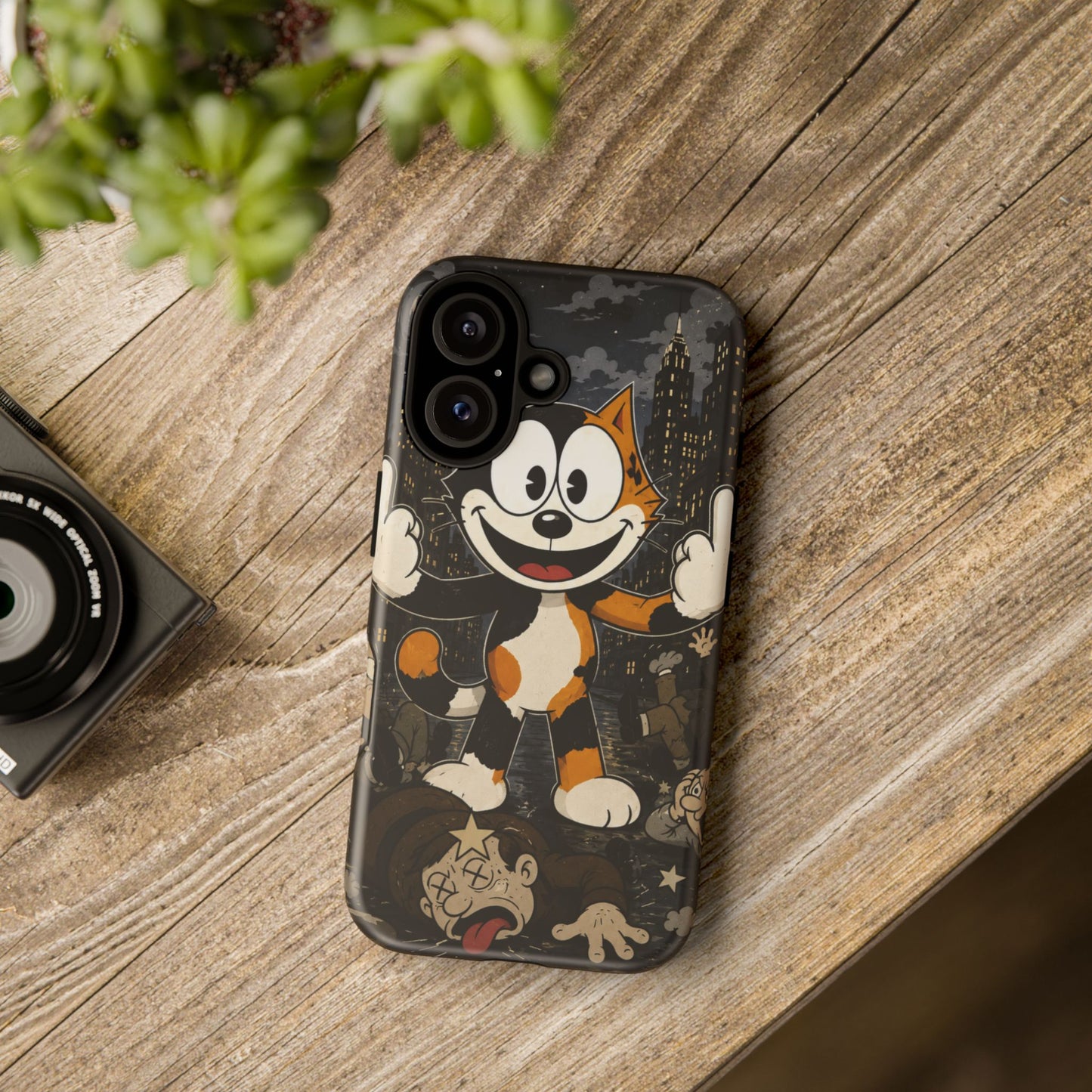Vintage Cartoon Cat Phone Case — Edgy Felix-Style Illustration