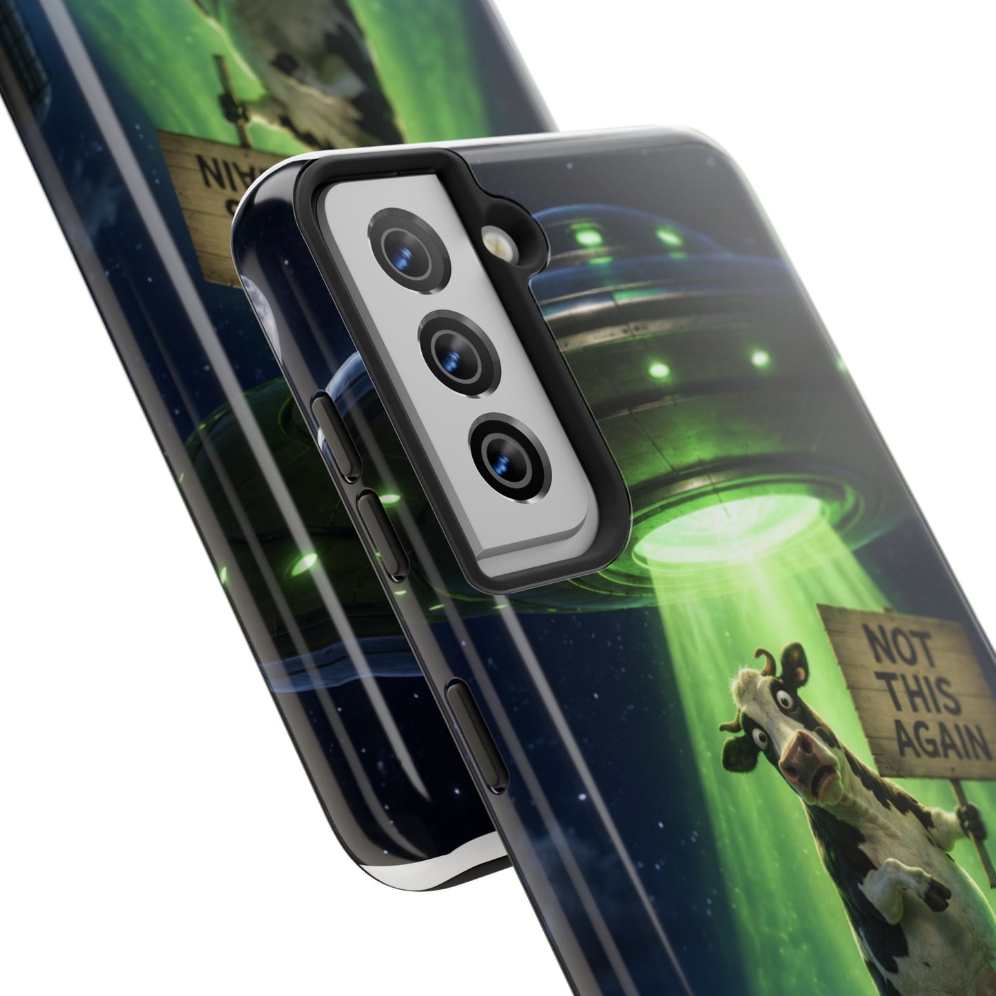 Phone Case — Funny Alien Abduction Cow Design ("Not This Again")