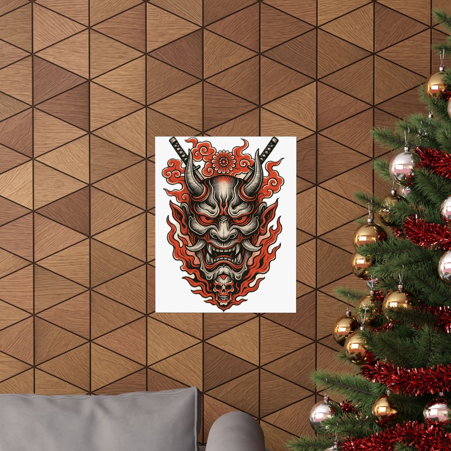 Hannya Demon Poster — Japanese Oni Mask Matte Vertical Art Print
