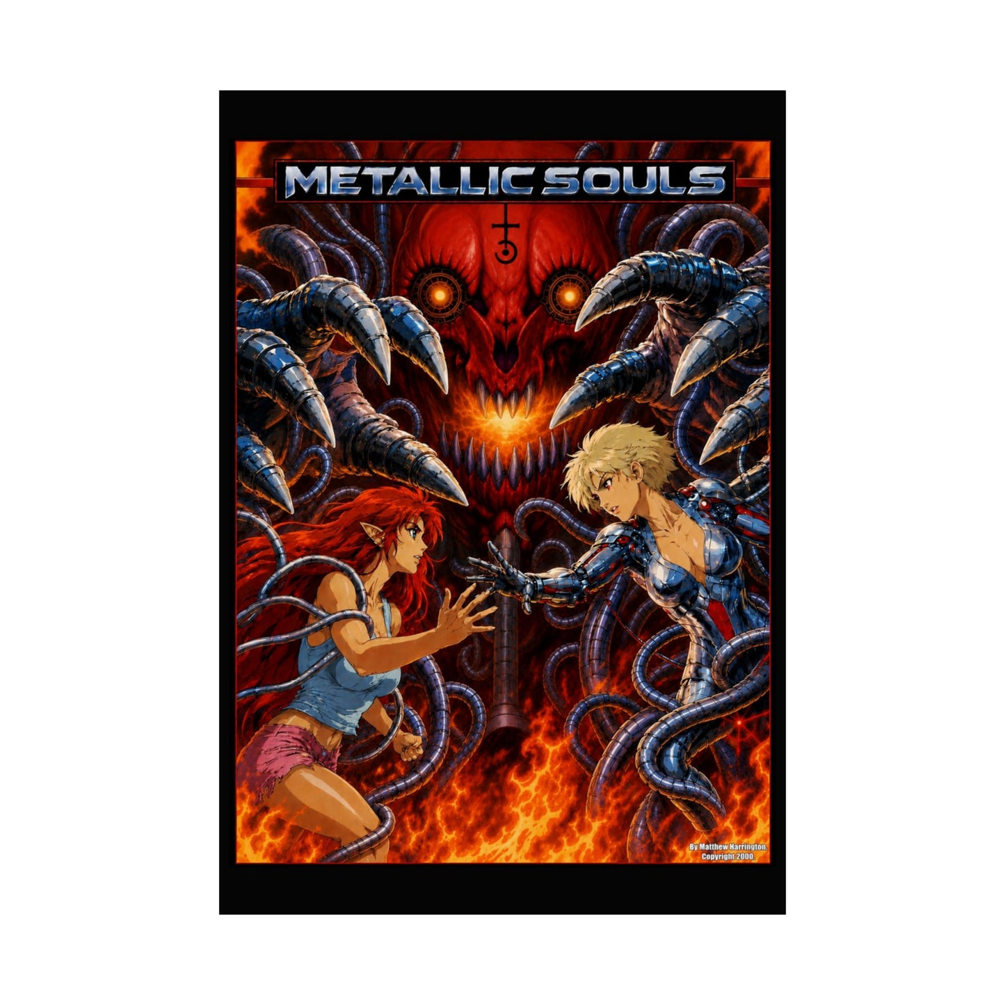 Metallic Souls Anime Poster — Matte Vertical Sci‑Fi Horror Art Print