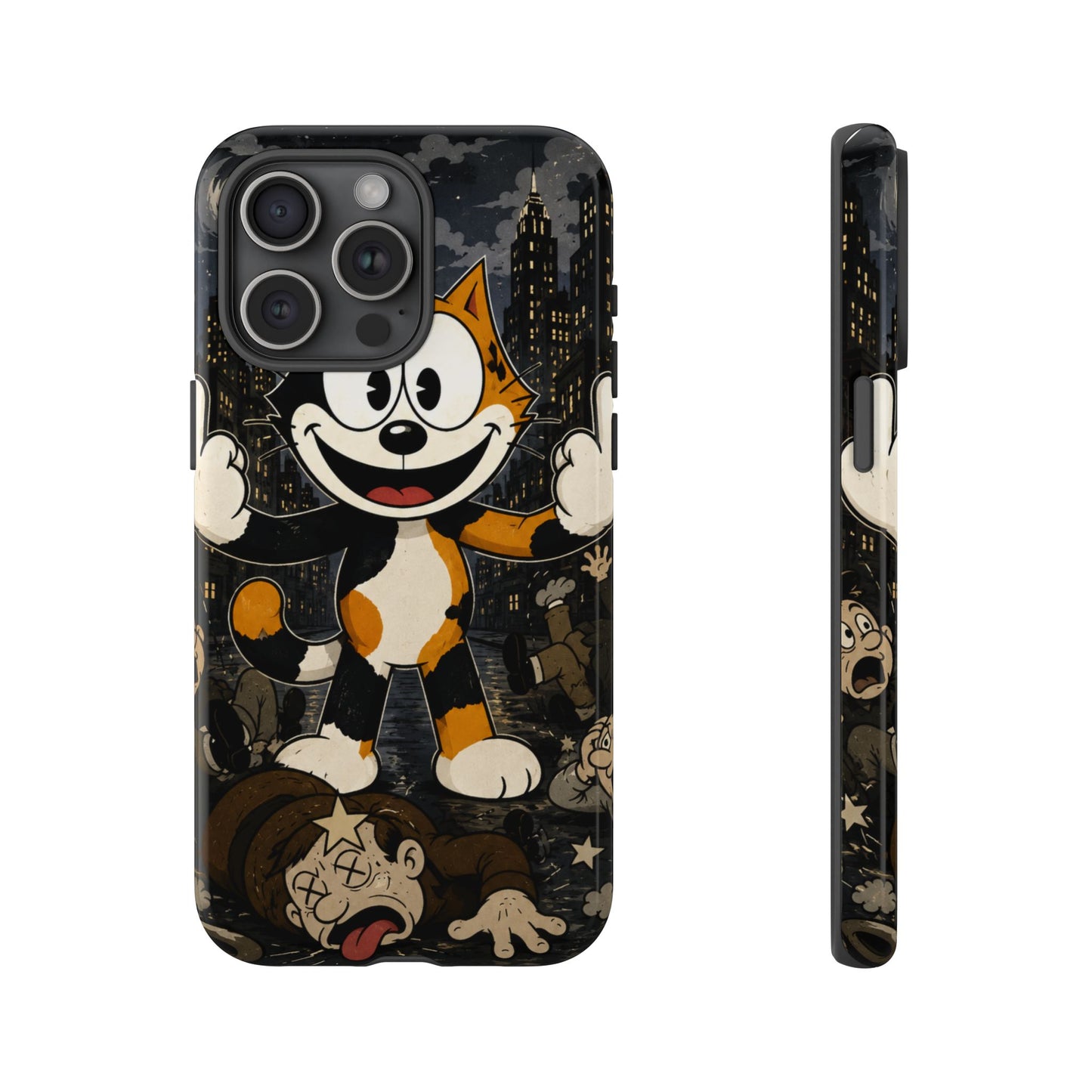 Vintage Cartoon Cat Phone Case — Edgy Felix-Style Illustration