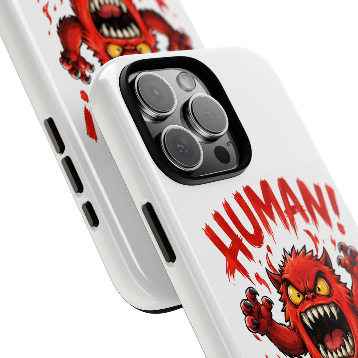 Angry Monster "HUMAN!" Phone Case — Cute Fiery Creature iPhone Cover