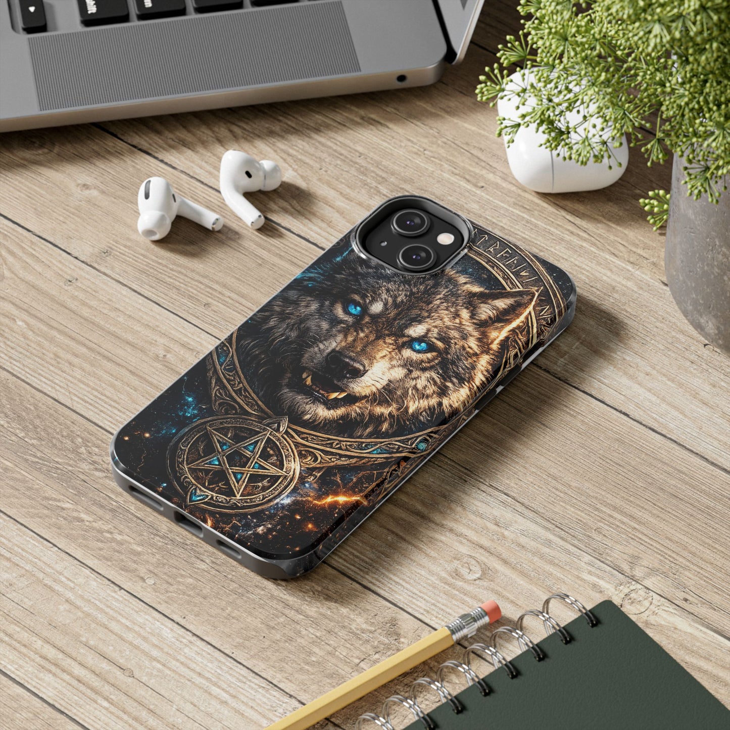 Wolf Pentagram Phone Case - Rugged Mystic Phone Cover with Glowing Blue Eyes