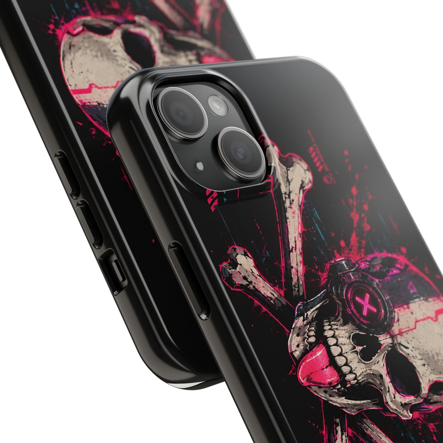 Skull & Crossbones Tough Phone Case — Neon Cyberpunk Skull Design