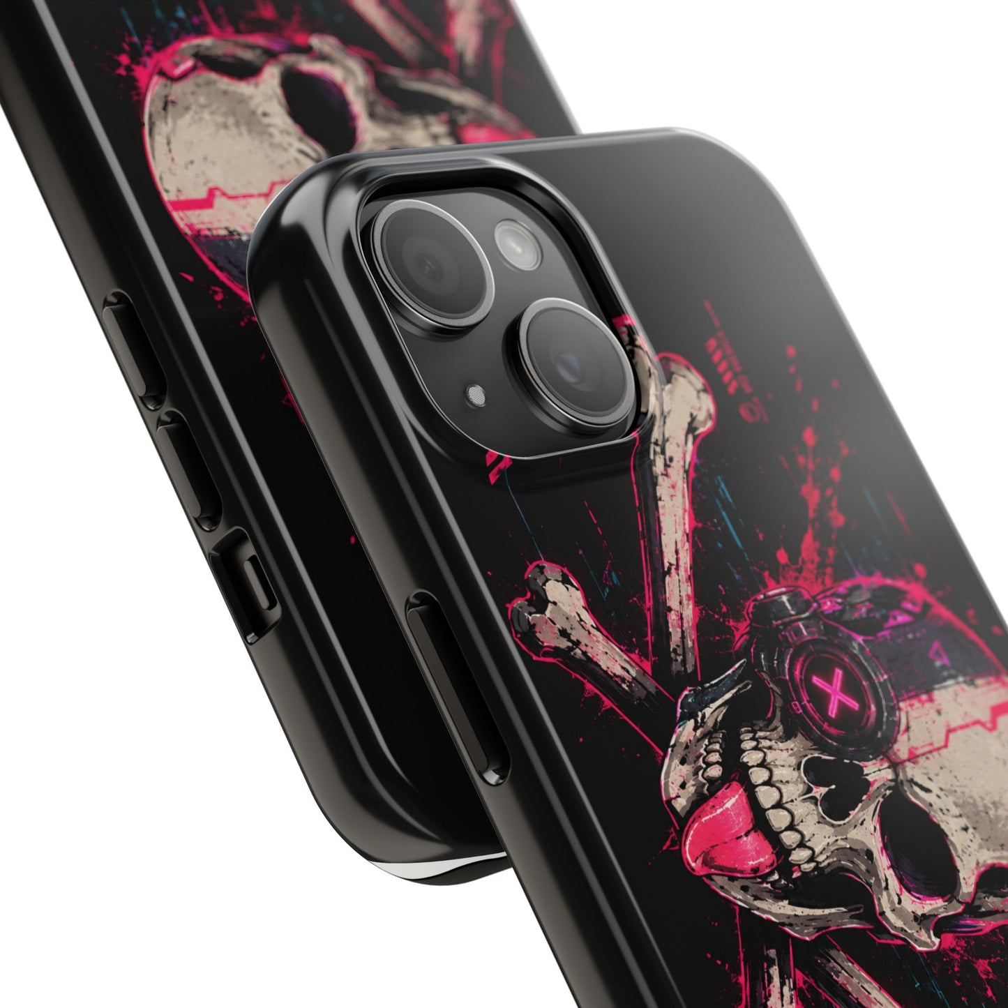 Skull & Crossbones Tough Phone Case — Neon Cyberpunk Skull Design