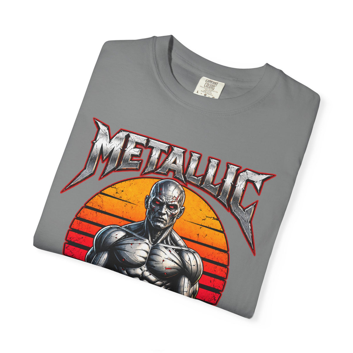 Metallic Souls T-Shirt — Retro Sunset Muscular Warrior Graphic Tee